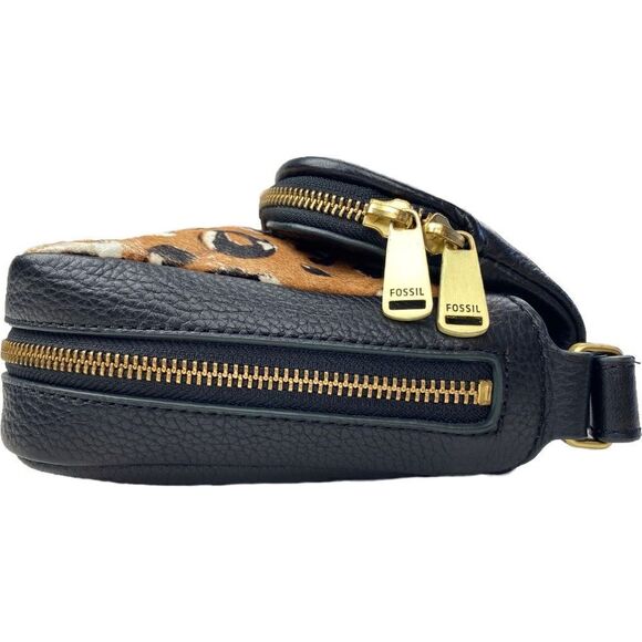 Fossil Preston Calf Hair Small Flap Leather Cheetah Print Crossbody Bag - Picture 3 of 10